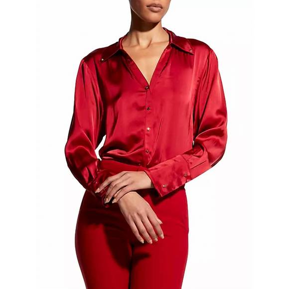 NEW AS BY DF billie blouse in red - Picture 2 of 4